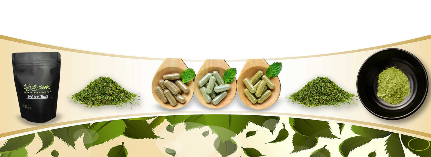 Sleepy head banner with kratom leaf and powder